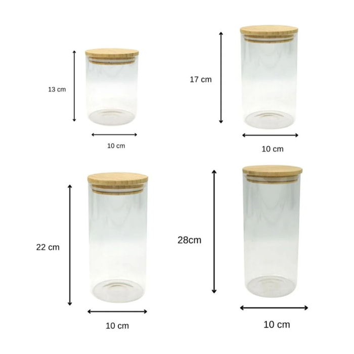 Set de 4 boîtes de conservation en verre avec couvercle en Bambou Fackelmann Eco Friendly