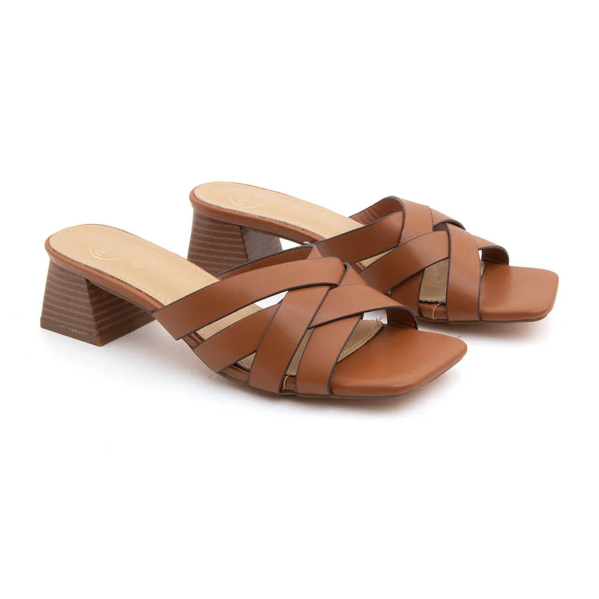 Sabot cross-band con tacco quadrato - MARRONE