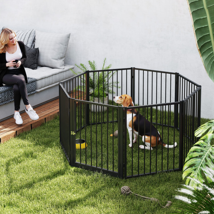 Parque para Perros Vallas para Perros de 8 Paneles 60x76 cm Corralito para Perros Pequeños y Medianos de Acero para Interior y Exterior Negro