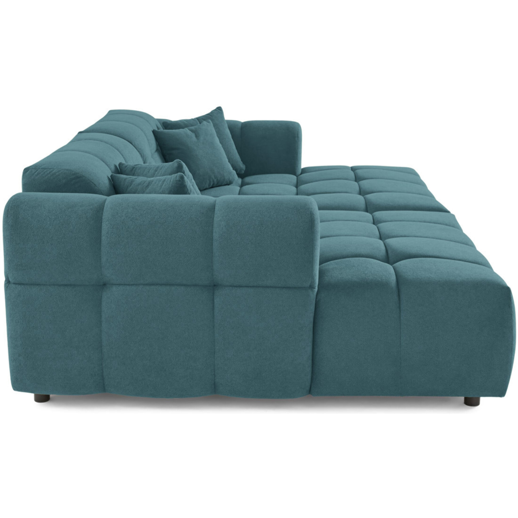 Ray - canapé droit 4 places avec double méridienne - assise profonde - en tissu texturé - Bleu grisé