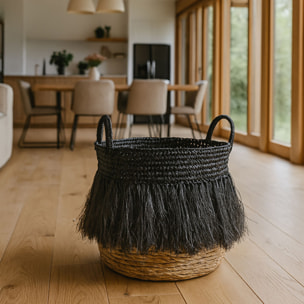 Panier à franges en raphia noir avec anses 36cm TYM