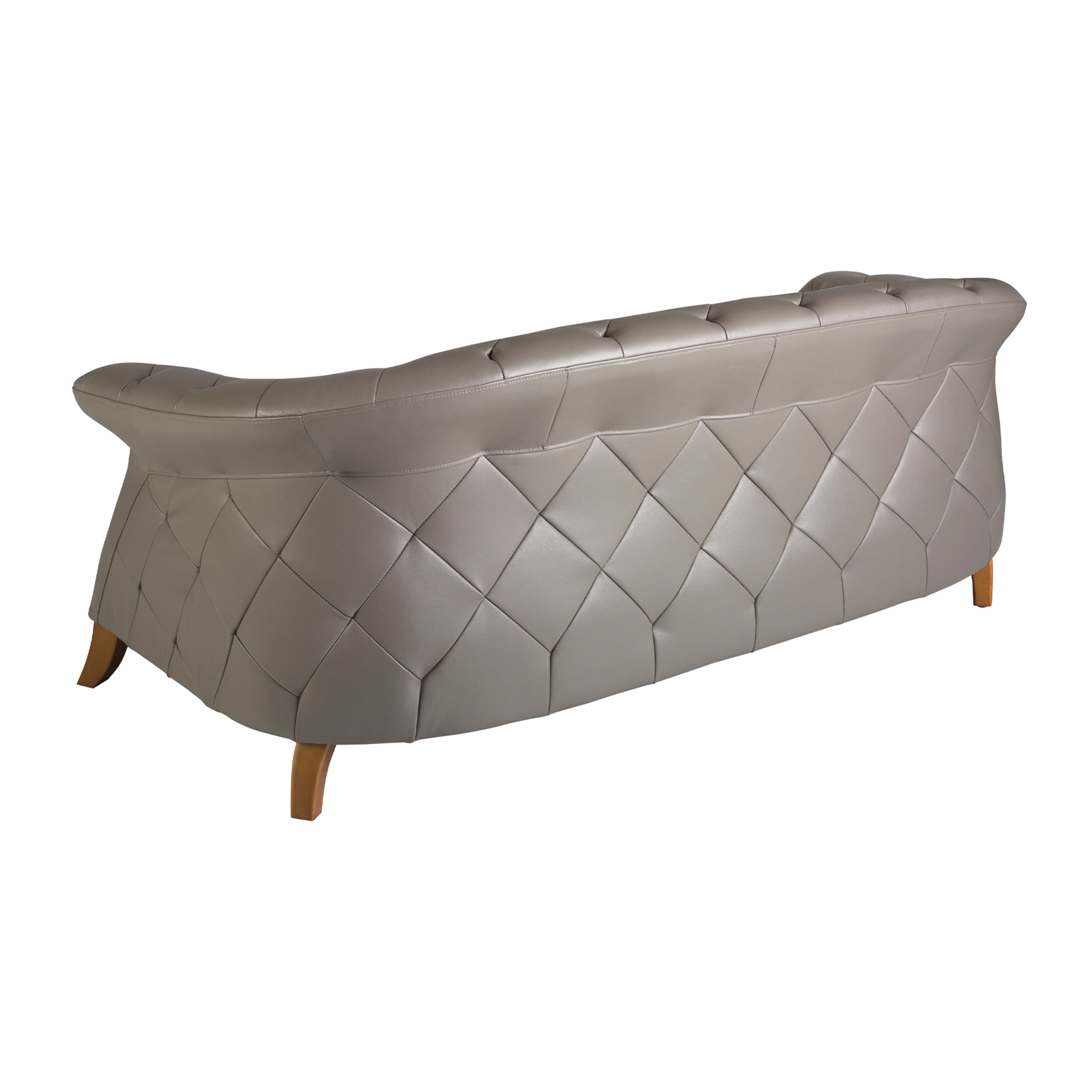 Sofá Chester de 2 plazas tapizado en piel de origen vacuno en gris patas de madera en miel 207x104x82cm
