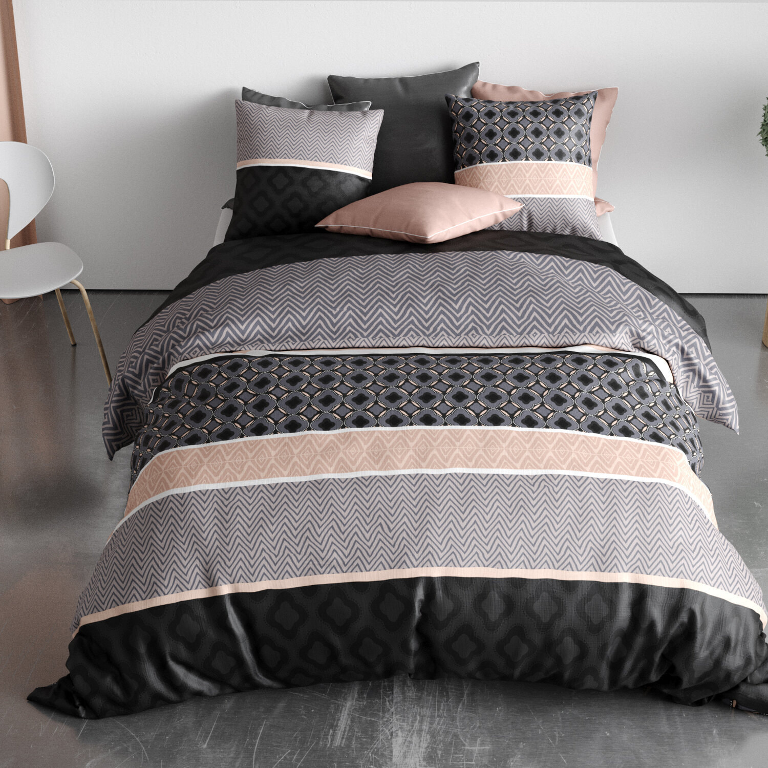 Parure housse de couette imprimé 100% coton rose - kea