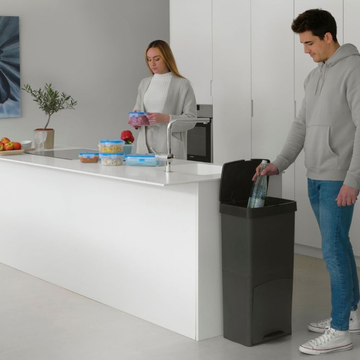Cubo de basura 70l, vertical, 2 compartimentos, papelera residuos, 76 cm, fácil gestión