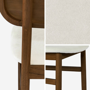 Lot de 2 chaises vintage bois d'hévéa finition brossée noyer et tissu. L 52 x P 45 x H 80cm - OLYMPIE