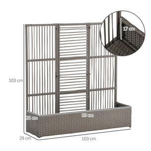 Jardinière avec treillis haut dim. 103L x 29l x 103H cm résine tressée PE aspect rotin gris