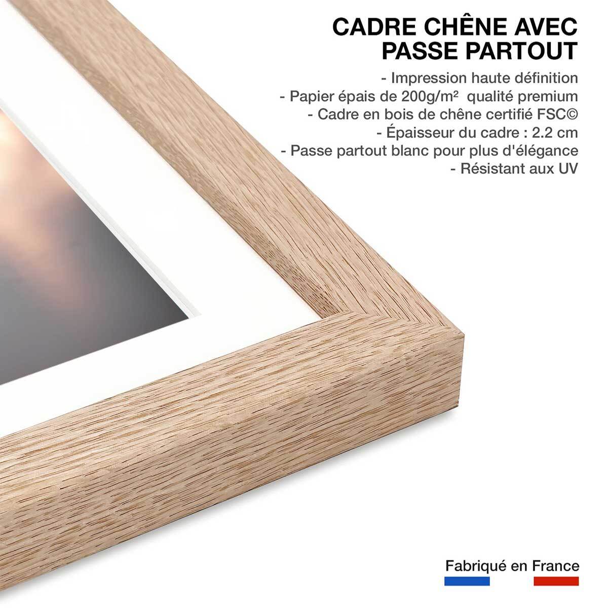 Affiche enfant lapin lumineux  Affiche + cadre en bois - Chêne