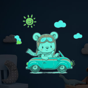 Sticker phosphorescent lumineux - OURSON EN BALADE AUTOMOBILE