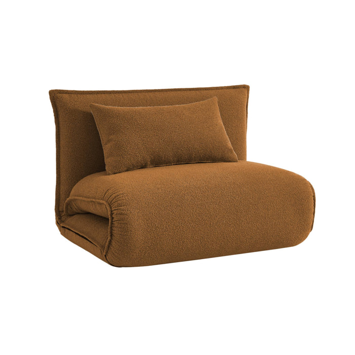 Chauffeuse convertible 1 place en bouclette texturée moutarde L 99 x P 80 x  H 66 cm - Fleeep