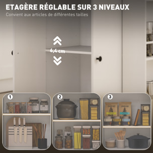 Desserte cuisine - chariot de cuisine - 2 portes, étagère, tiroir, 3 étagères à épices - effet bois clair blanc