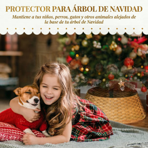 Falda para Árbol de Navidad Rústico, Diseño Tejido, Cubre Pie para Árbol de Navidad Desmontable para Fiestas, Decoración Navideña, Ø68x22 cm, Natural