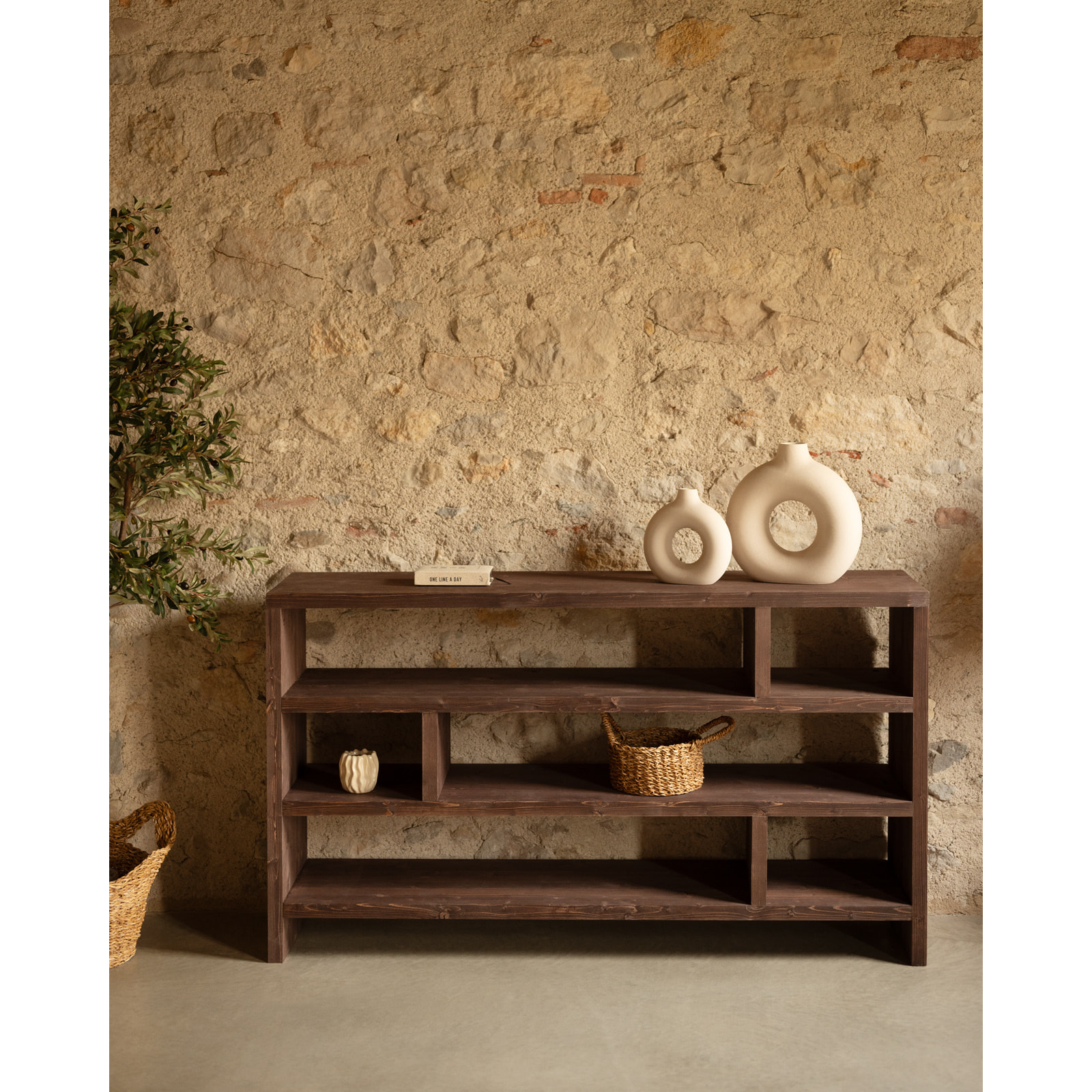 Étagère en bois massif ton noyer de 80x140cm Hauteur: 80 Longueur: 140 Largeur: 35
