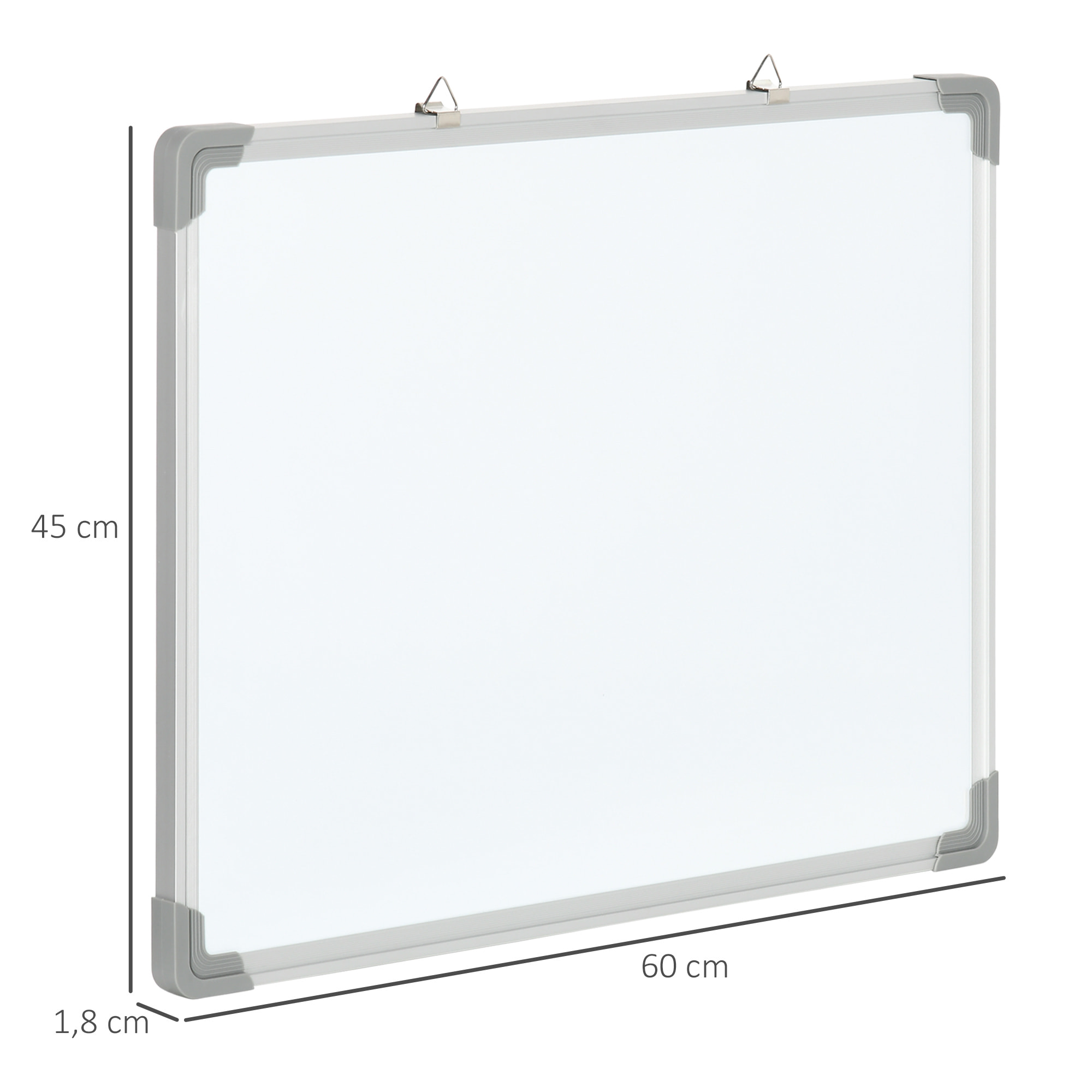 HOMCOM Tableau blanc aimante magnetique cadre aluminium 60x45cm