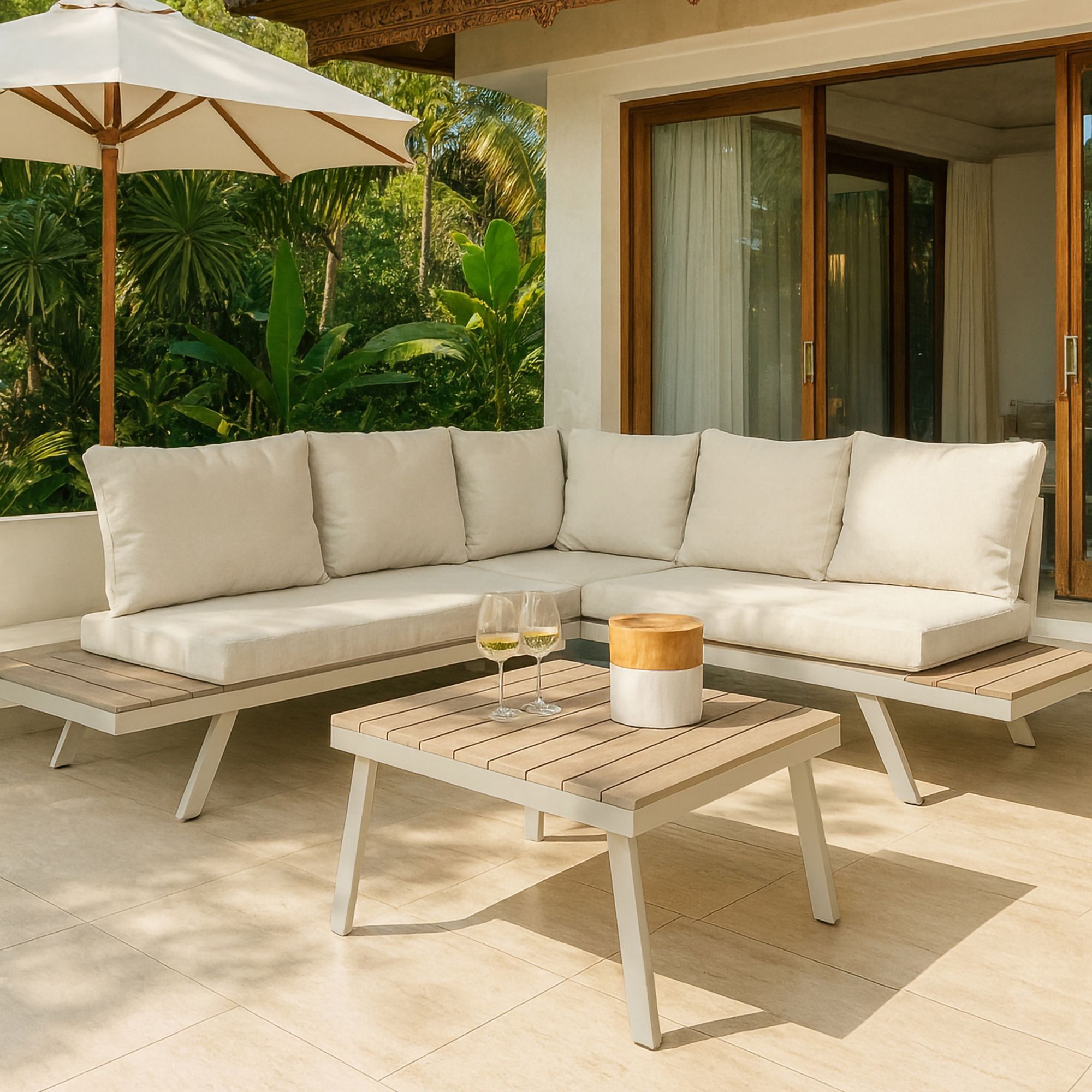 Salon de jardin 6 places en aluminiun et coussin en oléofine beige  CALVI