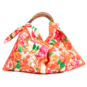 Bereguardo Bolso de hombro Mujer. Fabricado en tejido suave estampado con tintes naturales con asa de madera.