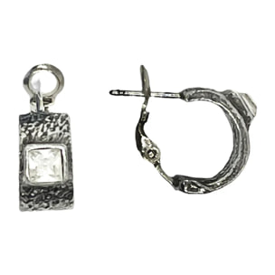 Pendiente aro plata 10µ con Sw 4x4 cristal