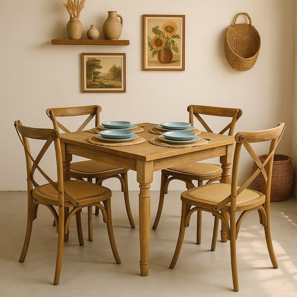 Set 2 sedie in legno schienale incrociato e seduta in rattan naturale – Cross