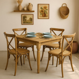 Set 2 sedie in legno schienale incrociato e seduta in rattan naturale – Cross