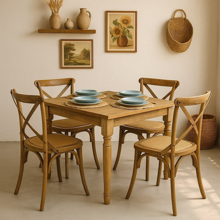 Set 2 sedie in legno schienale incrociato e seduta in rattan naturale – Cross