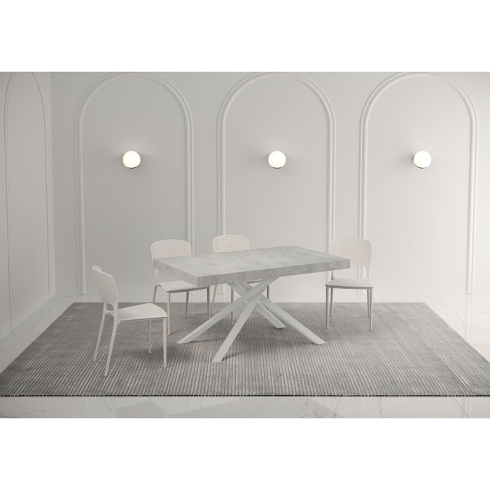 Table extensible 90x140/400 cm Karida gris béton pieds blanc