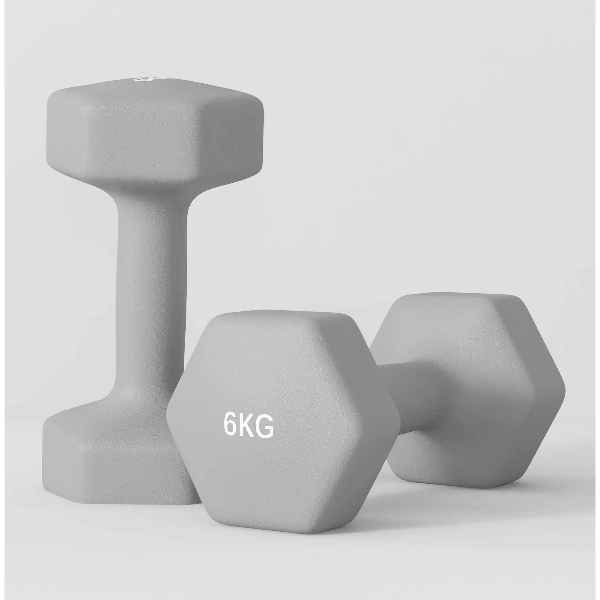 Juego de Mancuernas Hexagonales, 2 x 6 kg, Recubiertas en Plástico, Juego de Pesas de Metal con Mangos Antideslizantes para Entrenamiento en Casa, Gimnasio y Oficina, Gris