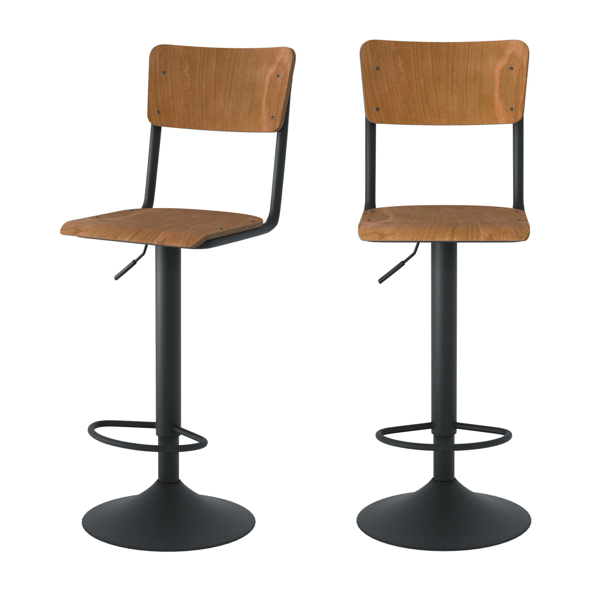 Lot de 2 chaises de bar réglables 60/80 cm en bois foncé - Clem