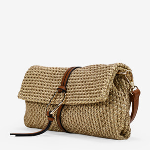 Bolso bandolera dorado con malla de rafia