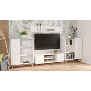 Credenza a 1 anta e 2 ripiani, Buffet con piedini, Madia da soggiorno in stile scandi, Libreria con scaffali, cm 40x90h116, colore Bianco