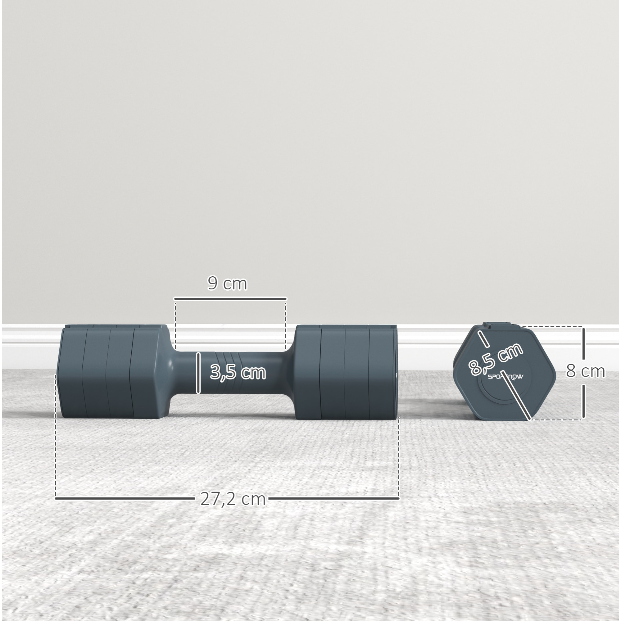 Lot de 2 haltères réglables hexagonales avec poignée antidérapante pour l'entraînement à domicile, 2 x 2.5kg gris