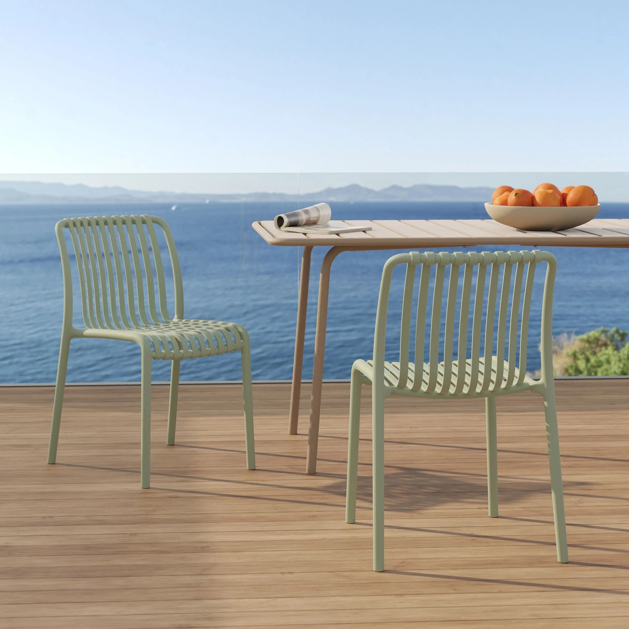 Lot de 2 chaises de jardin empilables en plastique vert pastel - Duli