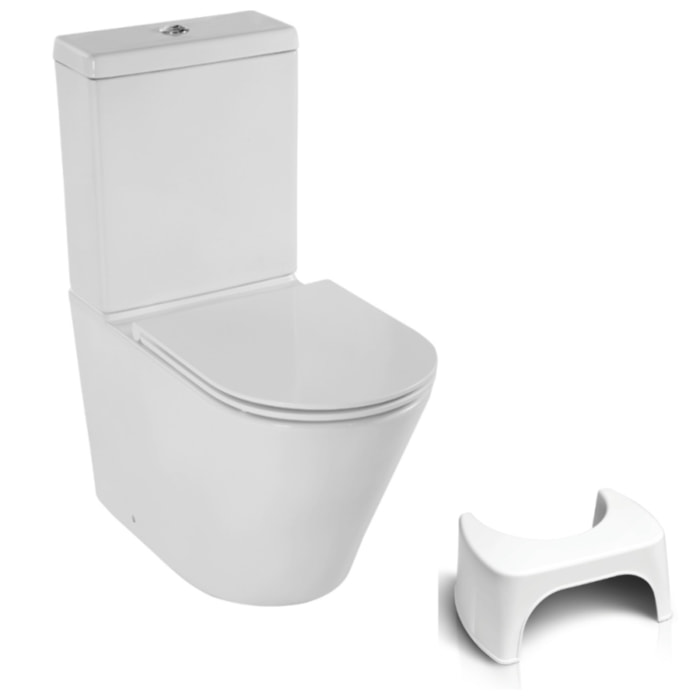 WC au sol sans bride Rodin+ sortie vario + tabouret physiologique blanc