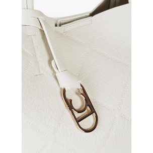 Shopper effetto pelle monogramma con logo ovale pendente