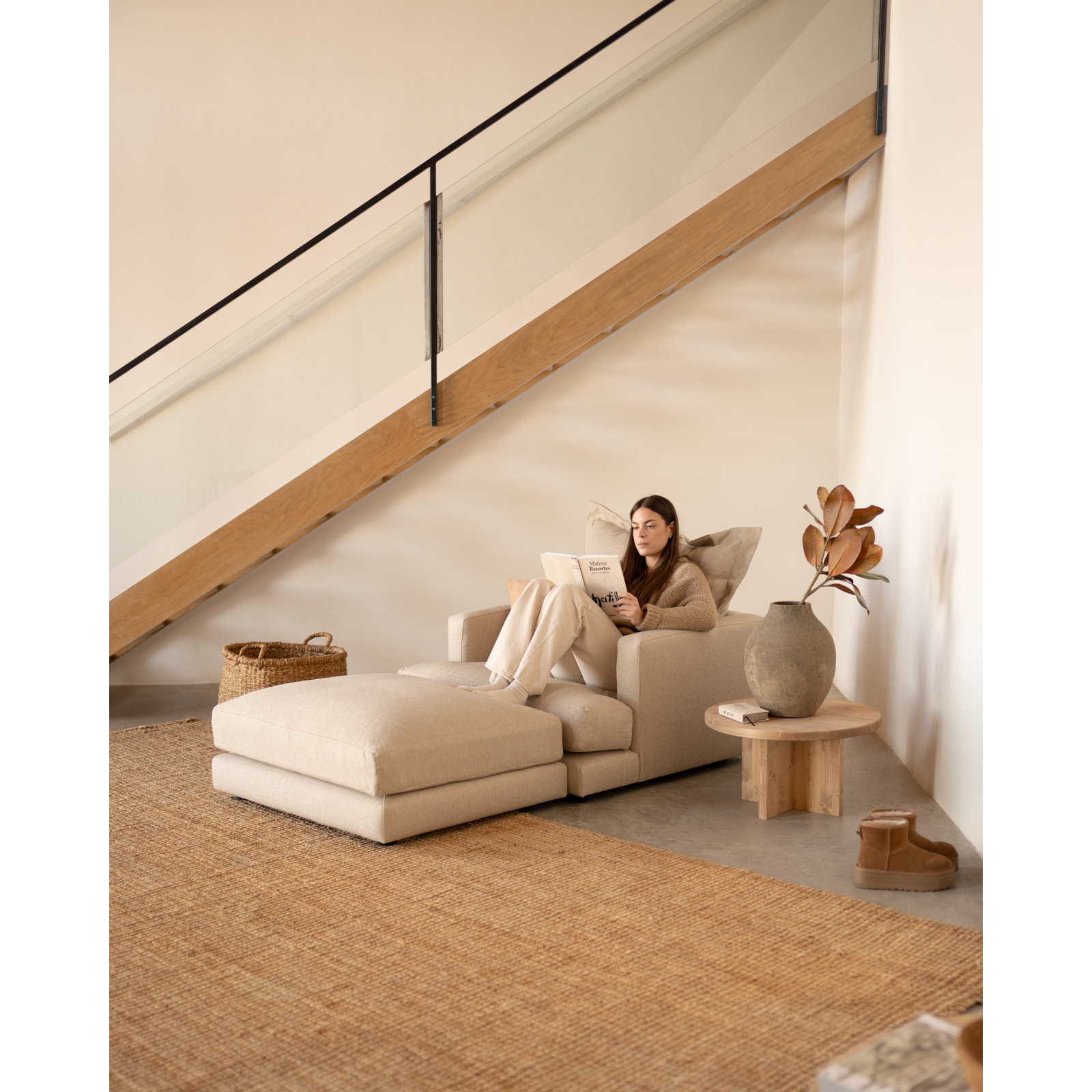 Pouf ton beige de 96x80cm Hauteur: 40 Longueur: 96 Largeur: 80