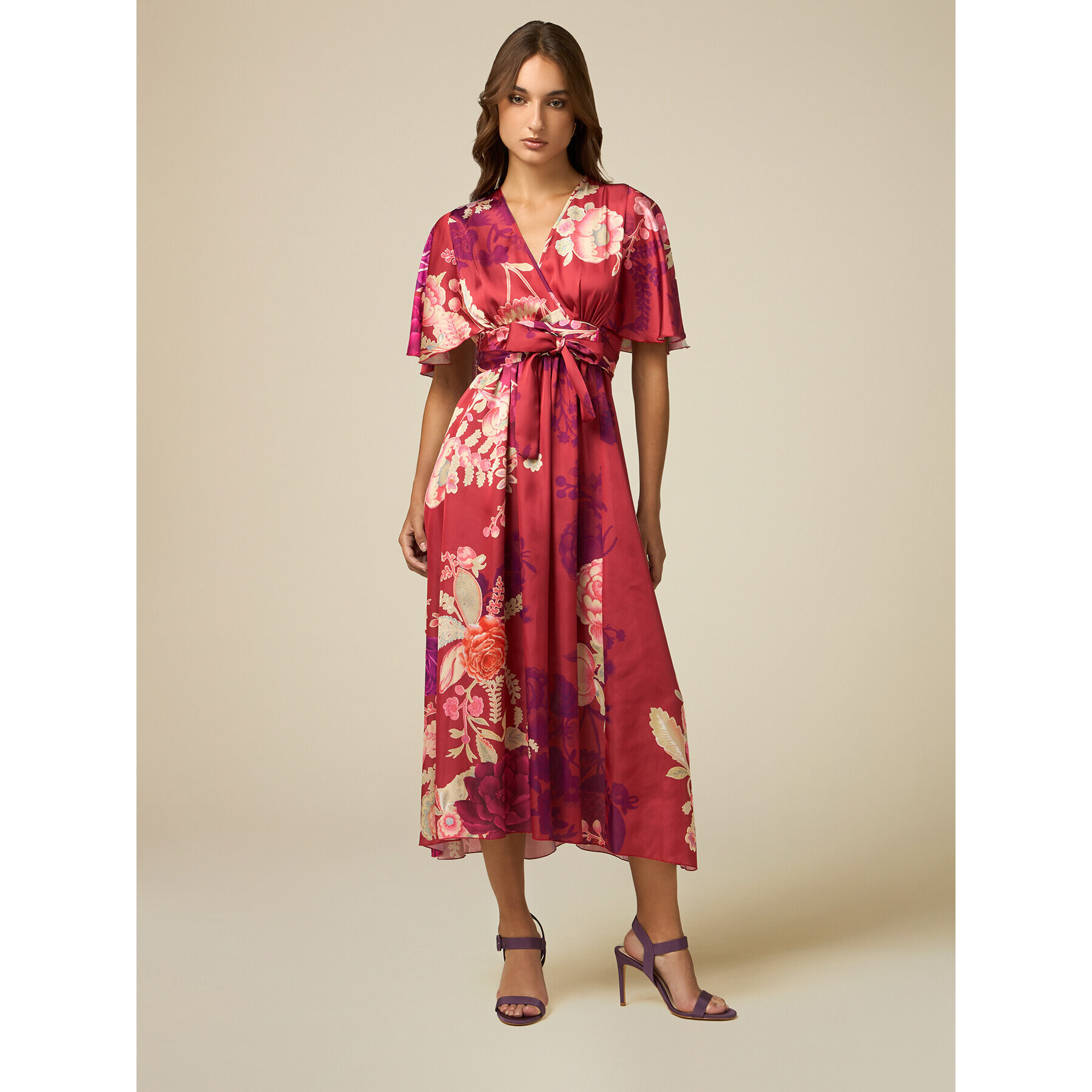 Oltre - Vestido midi de raso con estampado - Rojo