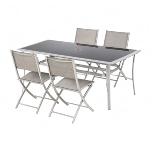 Ensemble de jardin table 150 cm + lot de 4 chaises pliantes DURHAM
