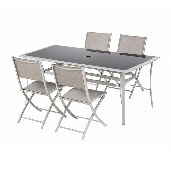Ensemble de jardin table 150 cm + lot de 4 chaises pliantes DURHAM