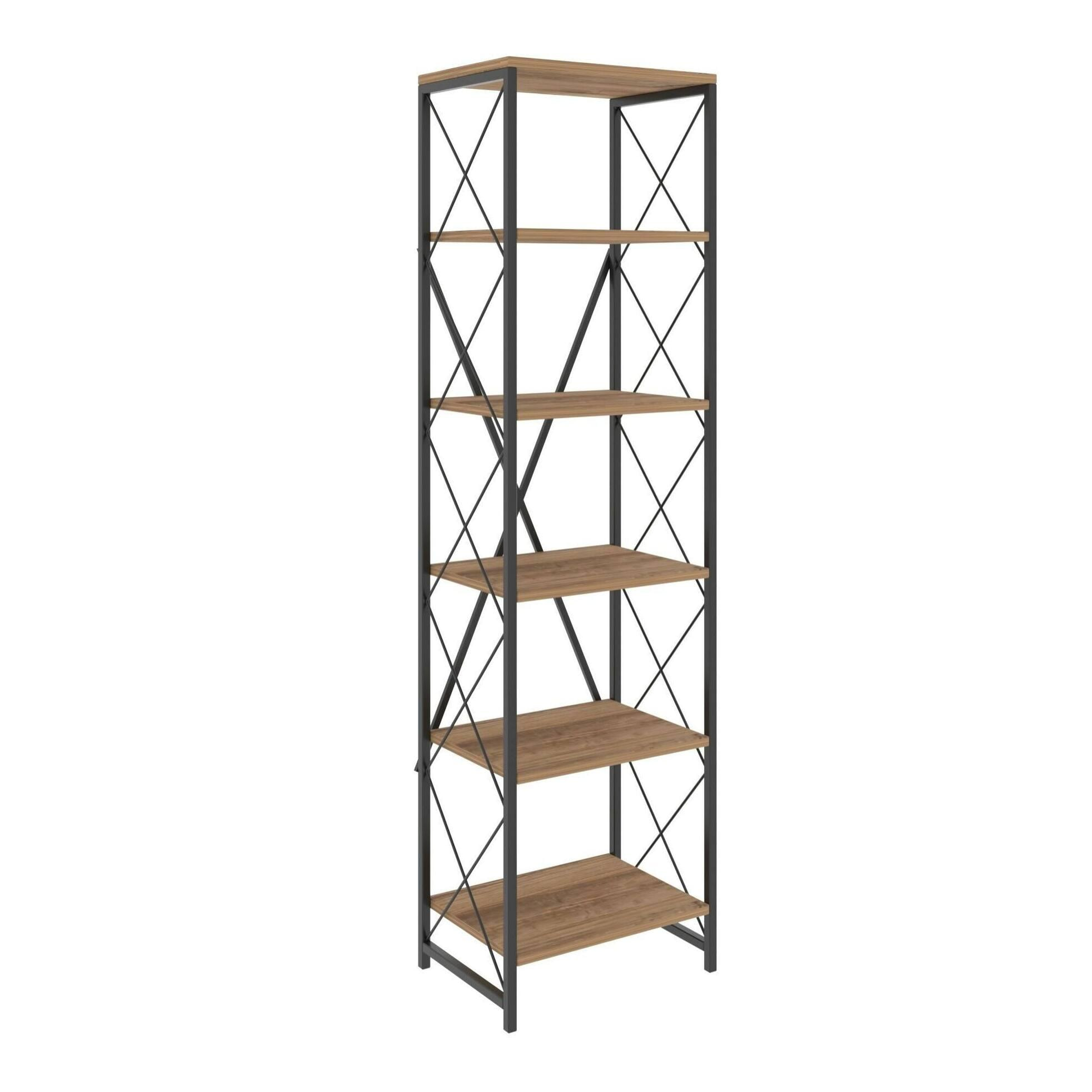 Libreria Dpoll, Scaffale da ufficio, Mobile portalibri, Biblioteca, 50x30h180 cm, Quercia e Nero