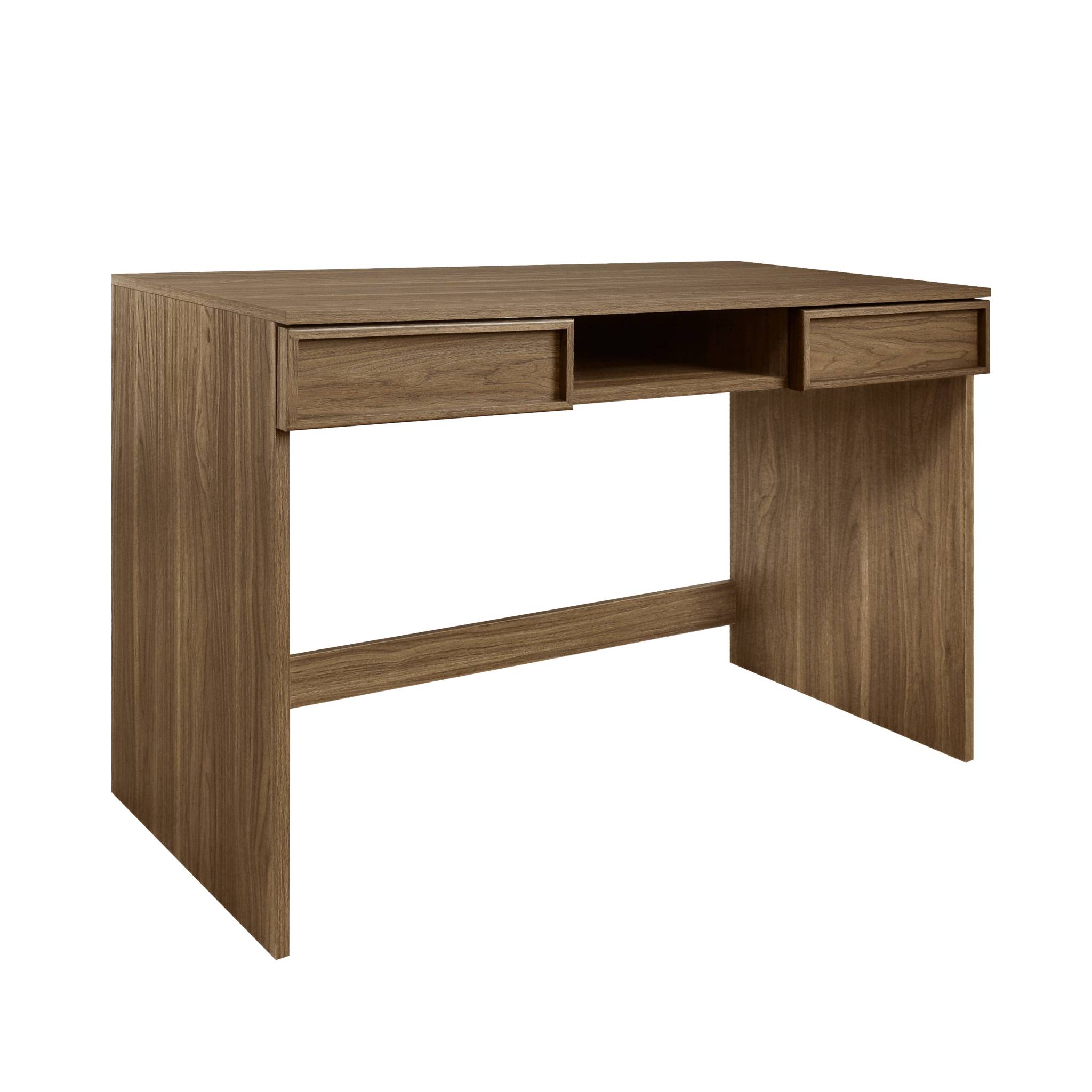 Bureau effet bois noyer 2 tiroirs 1 niche 120cm - L 120 x P 55 x H 77cm - Kuba