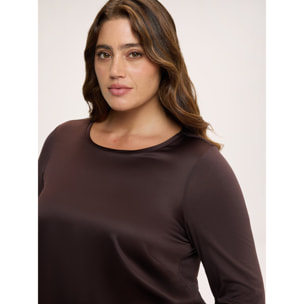 Fiorella Rubino - T-shirt bimaterica in raso e jersey - Marrone