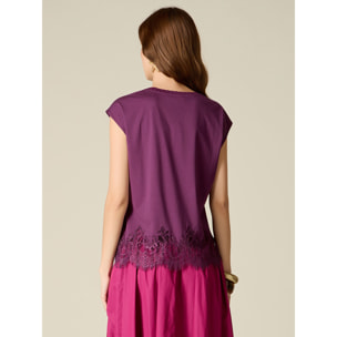 Oltre - T-shirt con inserto in pizzo - Viola