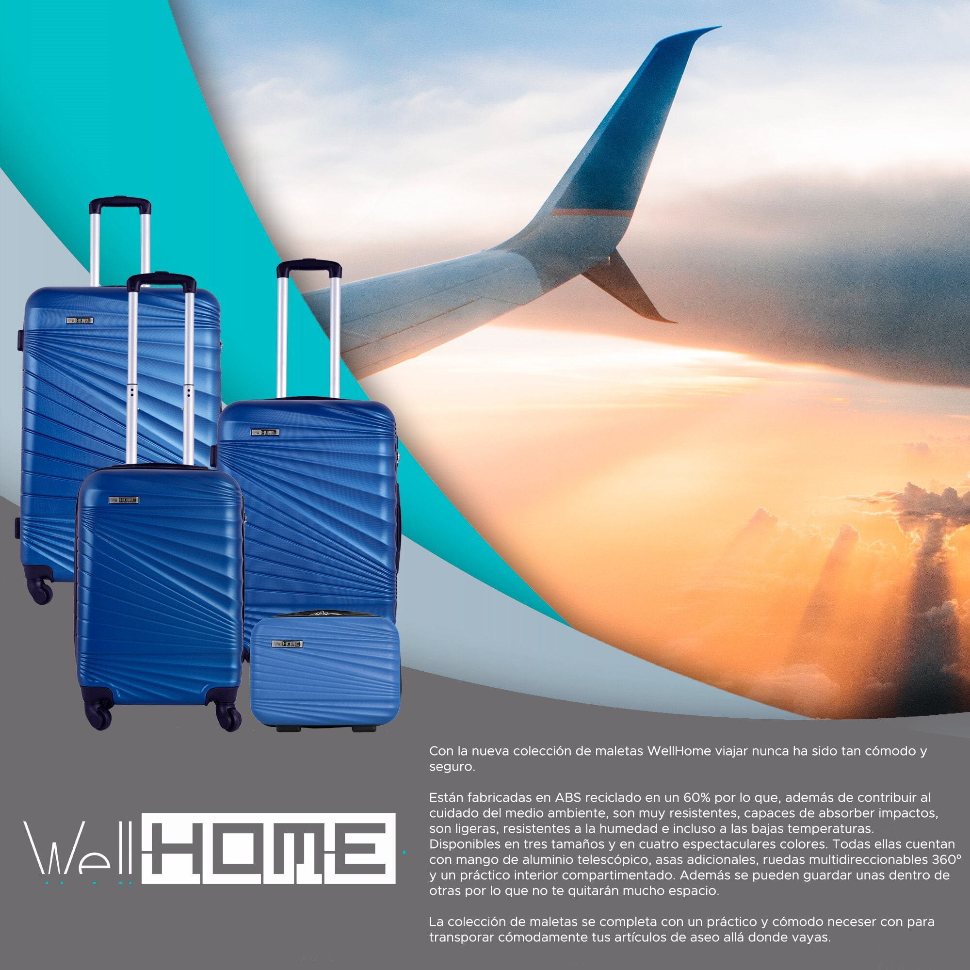 Juego de maletas rígidas 3 piezas en turquesa azul eléctrico