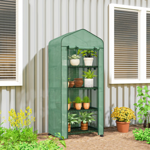 Invernadero de Exterior con 4 Estantes y Ruedas, Invernadero de Jardín con Puerta Enrollable, Marco de Acero y Cubierta PE 140g/ãŽ¡ Anti-UV, Impermeable para Terraza, Patio, 69x50x165 cm, Verde