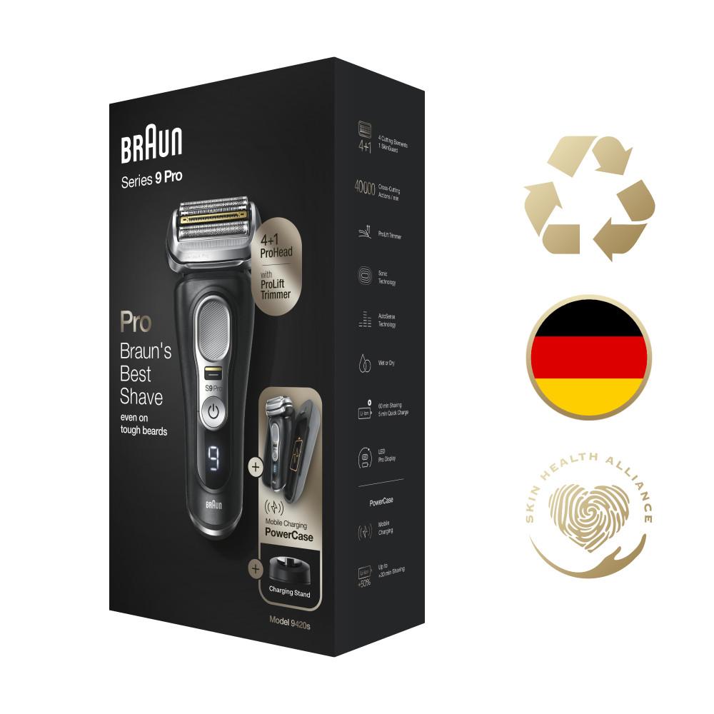 Braun Series 9 Pro 9466cc rasoir électrique barbe homme, tête 4+1 avec  tondeuse ProLift, Wet & Dry + Braun PowerCase, Étui De Recharge De Voyage  Pour Rasoir Électrique : : Hygiène et Santé