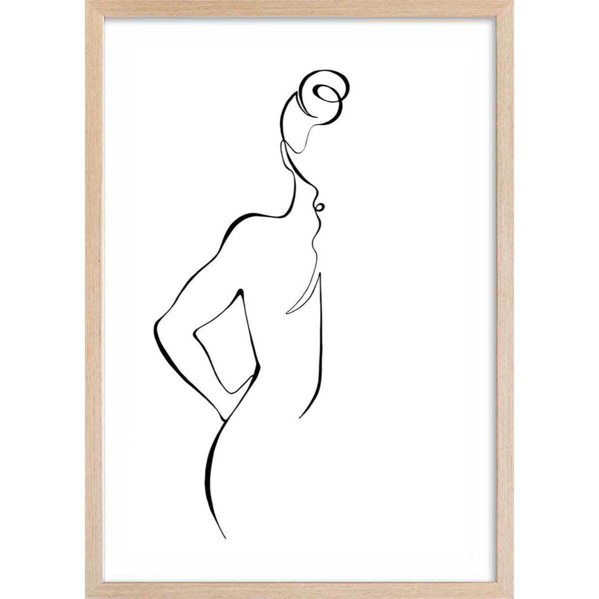 Affiche Croquis de femme Affiche + cadre en bois - Chêne