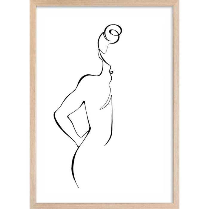Affiche Croquis de femme Affiche + cadre en bois - Chêne