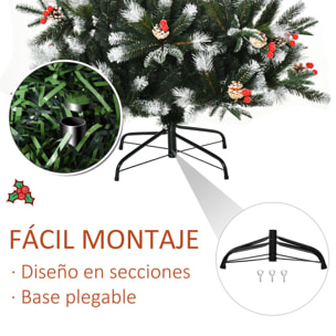 árbol de Navidad Artificial 180 cm con 678 Ramas 53 Piñas y 53 Bayas Hojas de PVC PE Base Plegable y Soporte Metálico Decoración Navideña para Interiores Verde