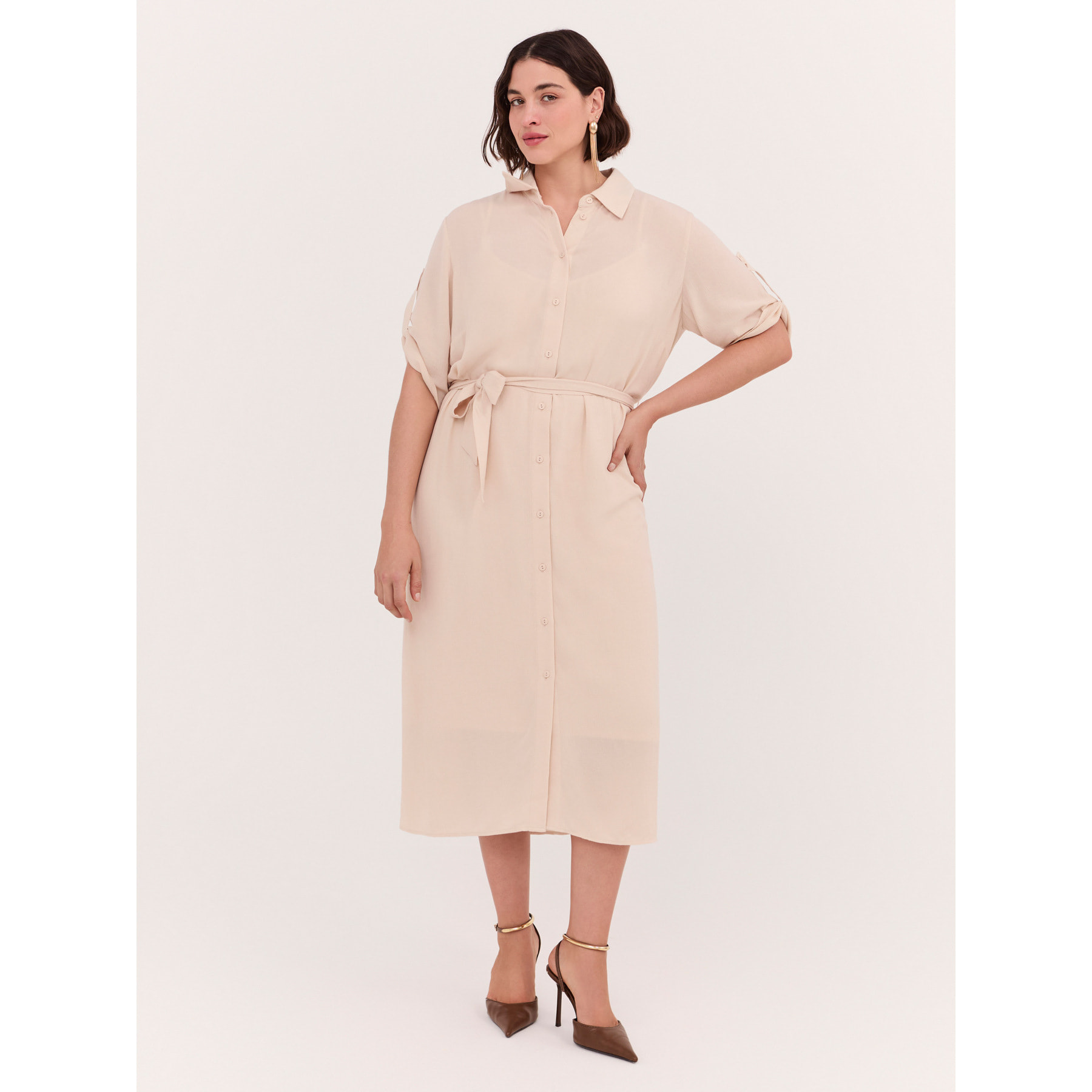 Fiorella Rubino - Vestito chemisier Power in viscosa - Beige