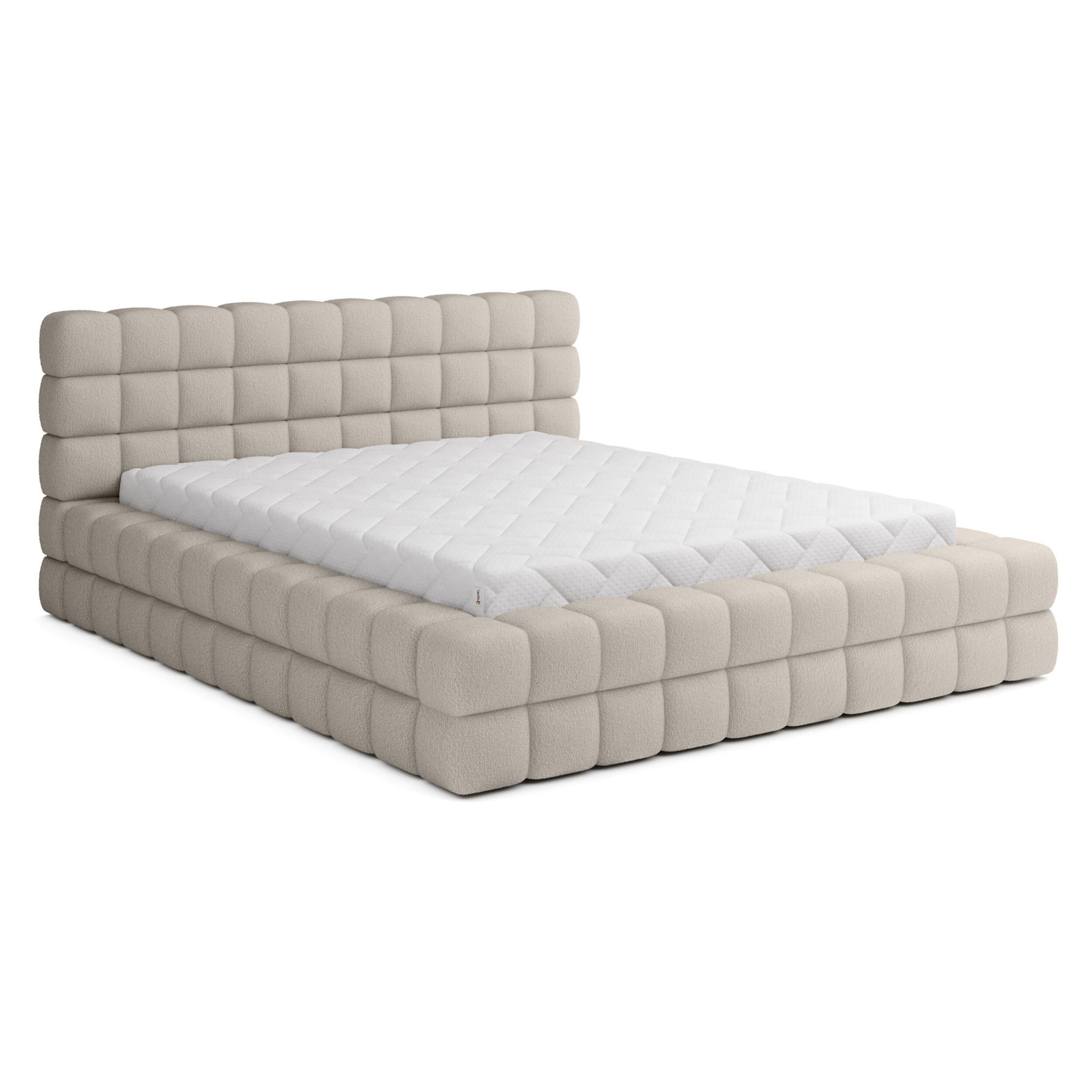 Kingston - lit coffre - 180x200 - sommier inclus - en tissu bouclette - Beige