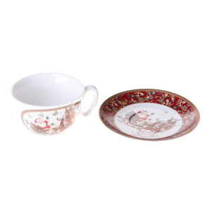 Tazza con Piatto con Babbo Natale con Gift Box - Pezzi 2 - Colore Rosso - 9x16,2Hx9cm - Bianchi Dino