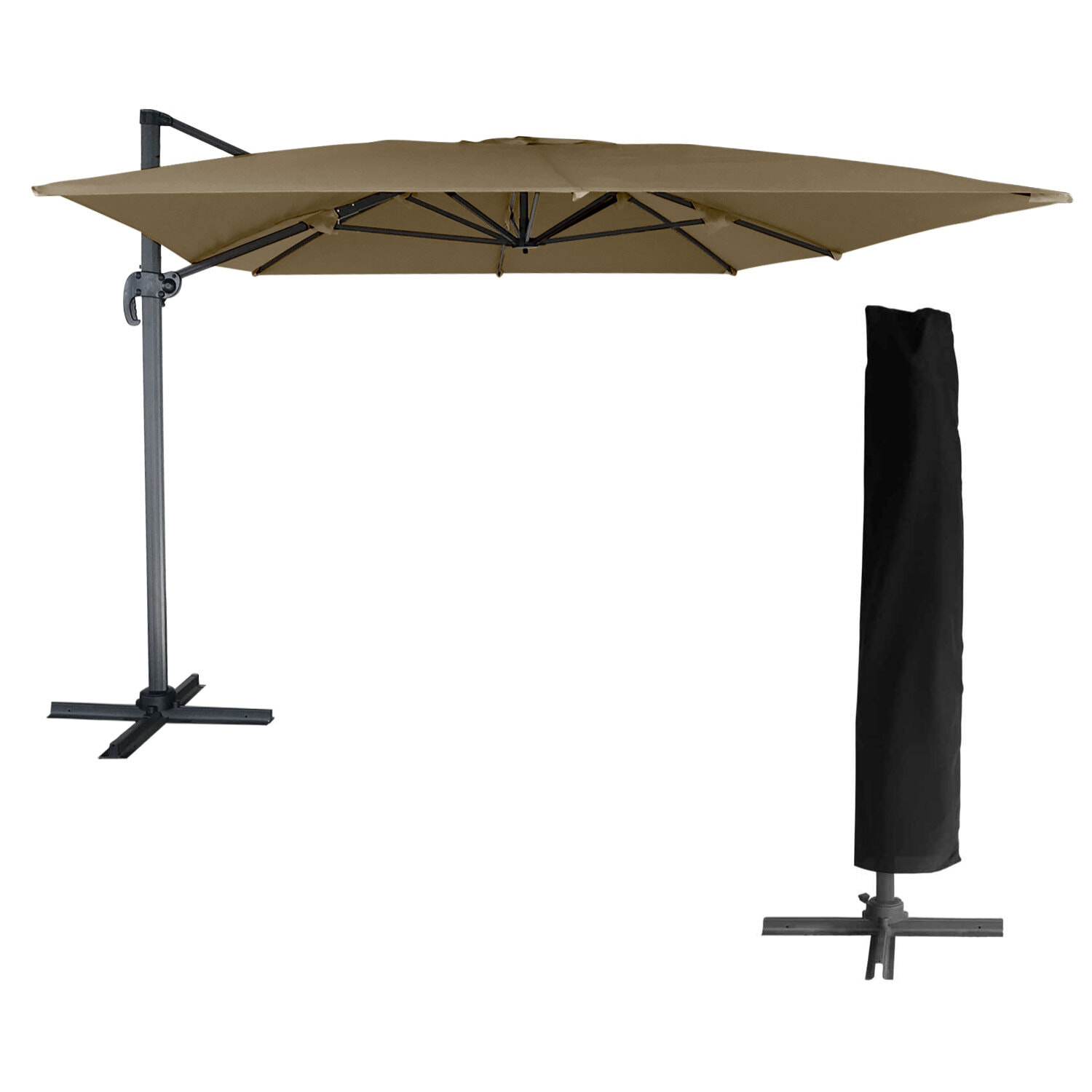 Parasol déporté MOLOKAI rectangulaire avec housse - Taupe